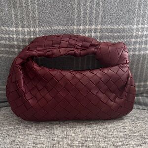 Bottega Veneta Mini Jodie Burgundy Woven Handbag